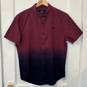 Hollister Men's Epic Flex Burgundy/Navy Ombre Short Sleeve Button Down Shirt, S